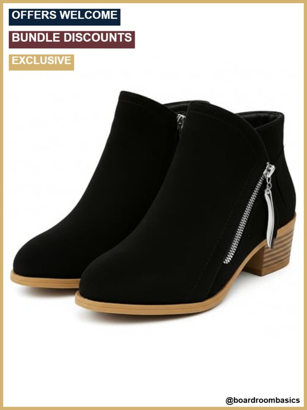 Suede Chunky Heel Walking Ankle Boots with Side Zipper Retro Pointed Toe